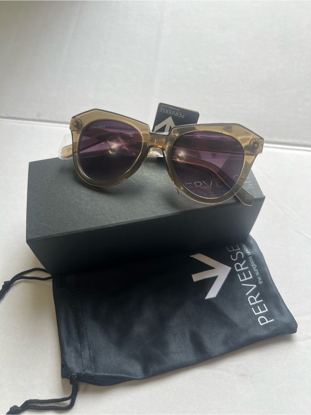PERVERSE Women's Tan Frame Sunglasses with Purple Lenses